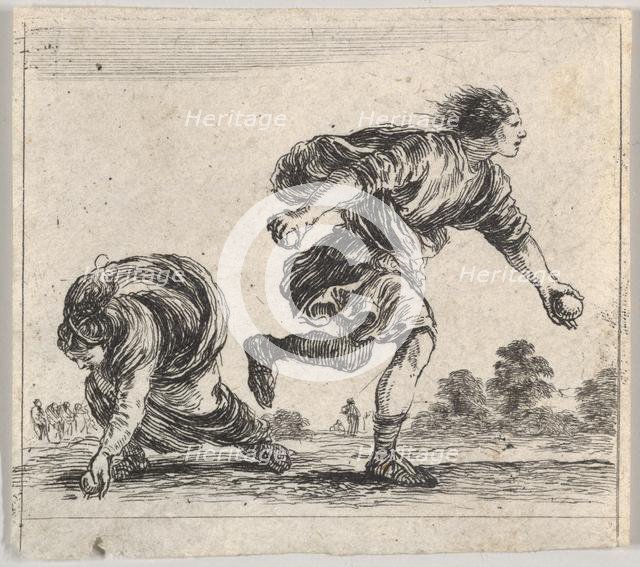 Atalanta and Hippomenes, from 'Game of Mythology' (Jeu de la Mythologie), 1644. Creator: Stefano della Bella.