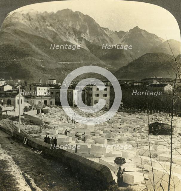 'Marble blocks for the finest sculptures at Carrara, Italy', c1909. Creator: Unknown.