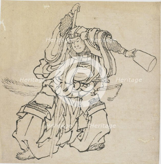 Standing warrior in full armour, late 18th-early 19th century. Creator: Hokusai.
