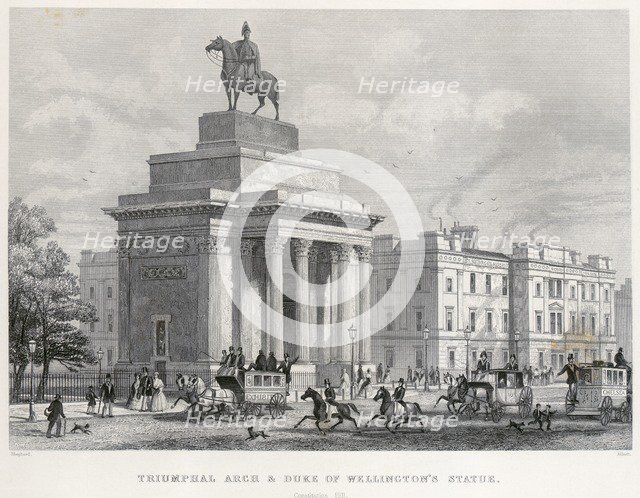 Wellington Arch and Apsley House, Hyde Park Corner, Westminster, London, 1850. Artist: Thomas Hosmer Shepherd.