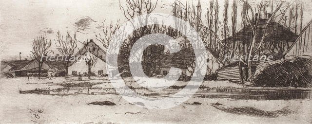 Tümpel vor dem Dorf mit Pappelallee (Pool in front of a Village with an Allee of Poplars), 1883. Creator: Sion Longley Wenban.