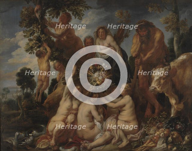 Achelous Defeated by Hercules. The Origin of the Cornucopia. (Allegory of Fruitfulness) , 1649. Creator: Jordaens, Jacob (1593-1678).