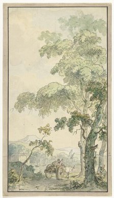 Design for room wallpaper of landscape with cart, c.1752-c.1819. Creators: Juriaan Andriessen, Isaac de Moucheron.