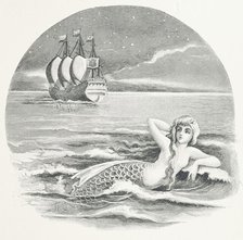 Mermaid and sailing ship, 1888.  Creator: Laura Troubridge.