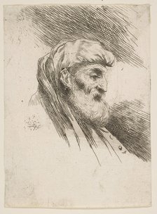 Head of an old bearded man facing right, from the series of 'Small Heads in Orien..., ca. 1645-1650. Creator: Giovanni Benedetto Castiglione.