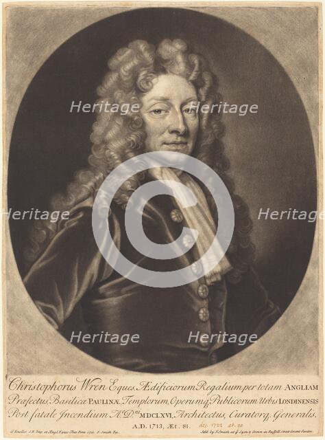 Sir Christopher Wren, 1713. Creator: John Smith.