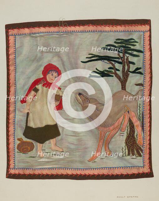 Coverlet Detail (Red Riding Hood), c. 1941. Creator: Adolph Opstad.