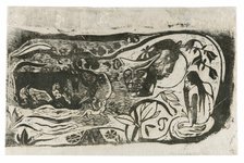 Plate with the Head of a Horned Devil, from the Suite of Late Wood-Block Prints, 1898/99. Creator: Paul Gauguin.