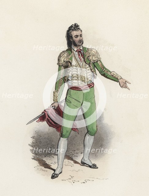 Torero (Bullfighter), color engraving 1870.