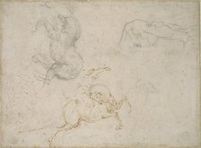 A Horseman charging and other Studies, 16th century. Artist: Michelangelo Buonarroti.