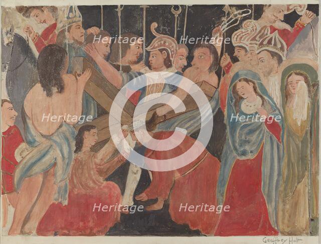 Station of the Cross No. 6: "Veronica RendersService to Jesus", c. 1936. Creator: Geoffrey Holt.