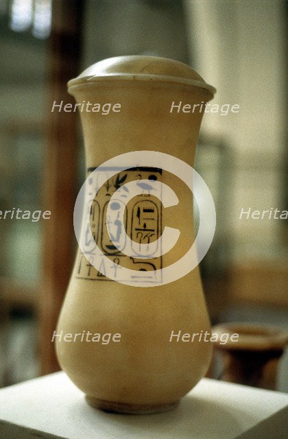 Canopic jar, vessel used for burial of embalmed viscera, Ancient Egyptian. Artist: Unknown