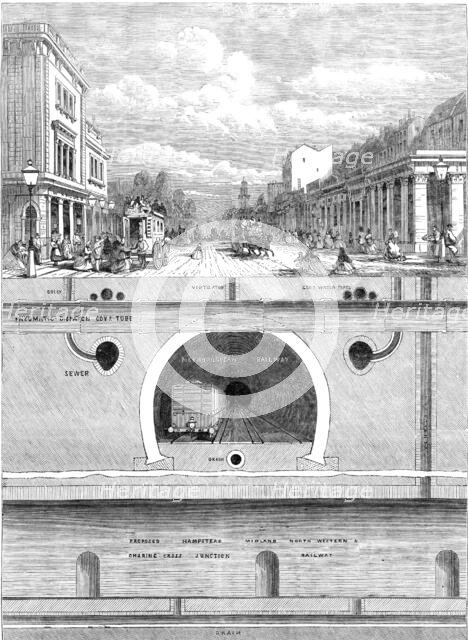 Underground works at the junction of Hampstead-Road, Euston-Road, and Tottenham-Court-Road, 1864. Creator: Unknown.