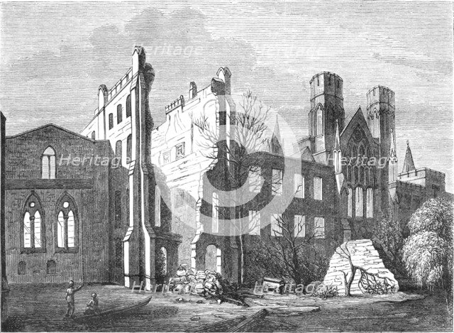 The Houses of Parliament after the fire in 1834, (1897). Artist: Unknown.