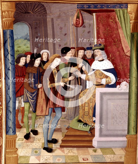 Gontran, king of Burgundy (561-592), appoints as his successor to the throne Childebert II, his n…