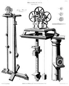 George Atwood's machine for demonstrating the effect of gravity on falling bodies, c1780. Artist: Unknown
