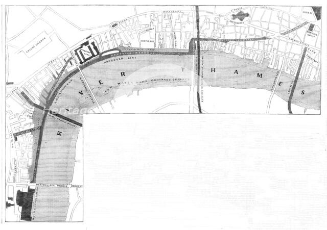 Plan of the proposed Thames Embankment, 1861. Creator: Unknown.
