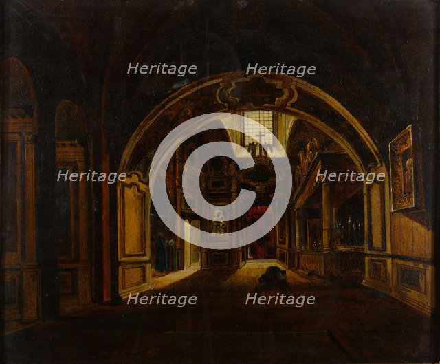 Inside view of the Lower church of Saint Basil's Cathedral in Moscow, First half of the 19th cent..