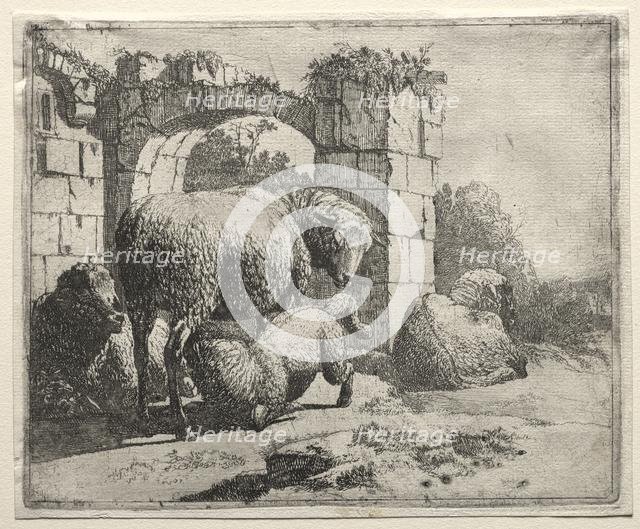 Sheep Near the Ruins of an Arch, 1665. Creator: Johann Heinrich Roos (German, 1631-1685).