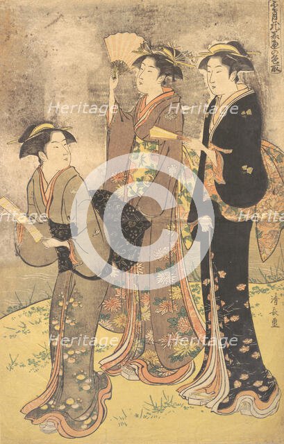Three Young Women Strolling on the Bank of the Sumida River. Creator: Torii Kiyonaga.