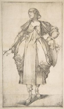 Gardener with a Basket on her Arm, from Hortulanae series, 1612-16. Creator: Jacques Bellange.