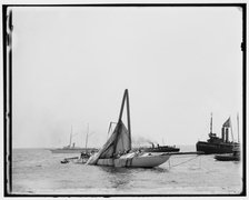 Columbia, steel mast carried away, 1899 Aug 2, . Creator: Unknown.