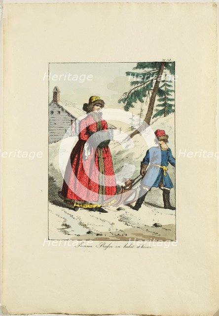 Russian Winter Clothing (From Moeurs et Costumes des Russes), 1817. Artist: Haubigant, Armand Gustave (1789-1862)