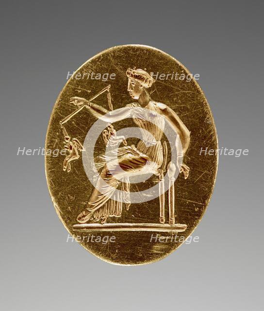 Engraved Ring with Aphrodite Weighing Two Erotes, about 350 BC. Creator: Unknown.