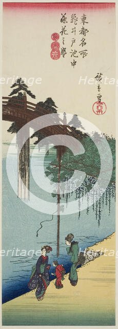 Wisteria in Full Bloom over the Pond at Kameido Shrine (Kameido ike chu fujibana no..., c. 1835/38. Creator: Ando Hiroshige.