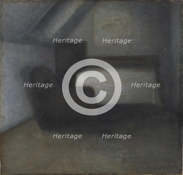 Attic room with table and chair. Creator: Hammershøi, Vilhelm (1864-1916).