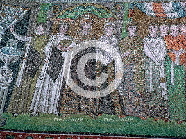 Mosaic of the Byzantine Empress Theodora and her court, 6th century. Artist: Unknown