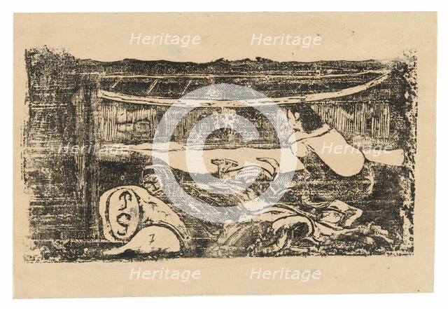 Interior of a Tahitian Hut, from the Suite of Late Wood-Block Prints, 1898/99. Creator: Paul Gauguin.