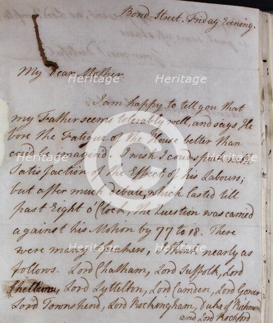 Letter from William Pitt, 1770s. Creator: William Pitt the Younger.