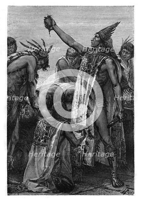 Human sacrifice, Mexico, Pre-Colombian period, (19th century). Artist: Pierre Fritel