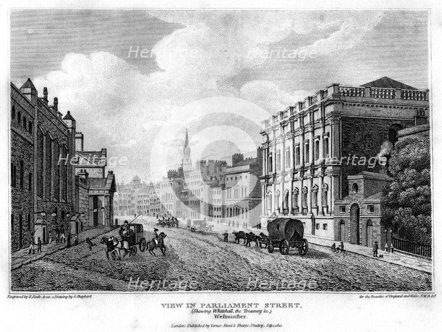 View in Parliament Street, Westminster, London, 1810.Artist: R Roffe