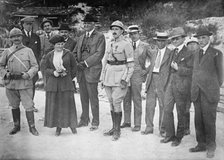 Rheims - American War Correspondents: French Officer; Mrs. Harriet C. Adams; Paul Cravath..., 1916. Creator: Harris & Ewing.