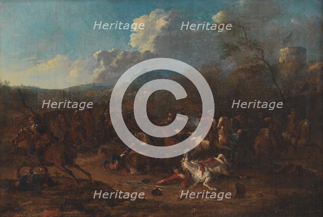 Cavalry Skirmish at a Fortress, 1693-1733. Creator: Karel Breydel.