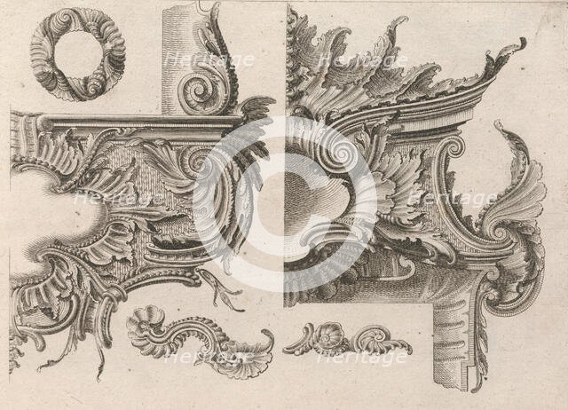 Suggestion for the Decoration of the Lower and Top Right of a Frame Combine..., Printed ca. 1750-56. Creator: Jeremias Wachsmuth.
