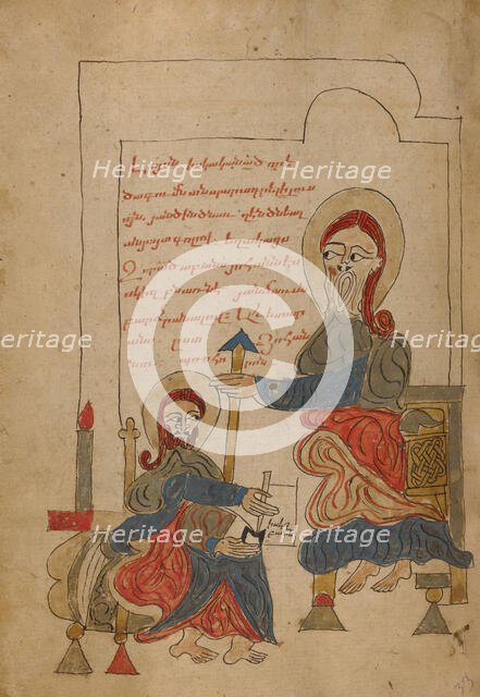 Saint John the Evangelist Dictating; Gospel Book, 1386. Creator: Unknown.