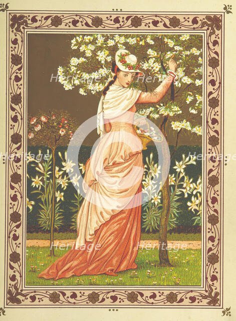 Woman gathering blossom, 1876. Creators: Walter Crane, Catherine Greenaway.