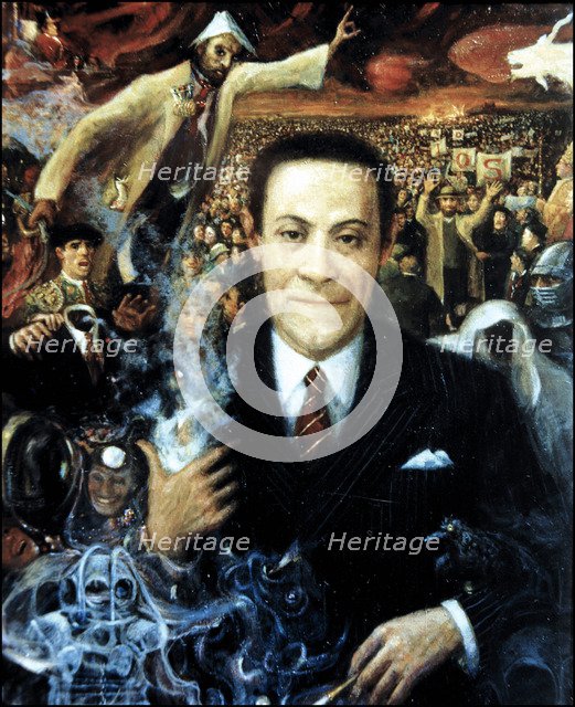 Jardiel Poncela in his universe', oil from 1992, Enrique Jardiel Poncela (1901-1952), Spanish wri…