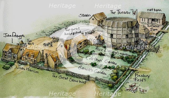 Burbage's Theatre, New Inn Yard, Shoreditch, Hackney, London, c1576 (2016). Creator: Judith Dobie.