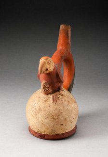 Handle Spout Vessel with Parrot Grasping Maize, 100 B.C./A.D. 500. Creator: Unknown.