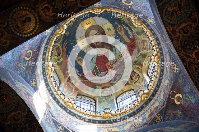 Christ Pantocrator under the central dome of the Church of the Savior on Spilled Blood in St. Peters Artist: Harlamov, Nikolai Nikolayevich (1863-1935)