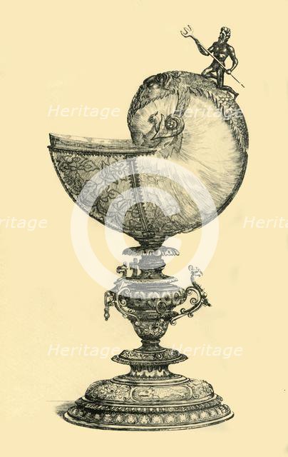 Nautilus shell mounted in silver gilt, 1613, (1881). Creator: J P Fraser.