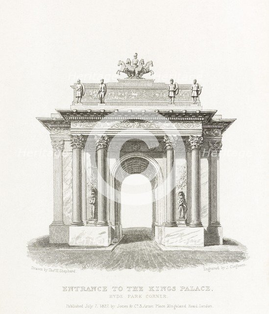 Wellington Arch, Hyde Park Corner, Westminster, London, 1827. Artist: Thomas Hosmer Shepherd.