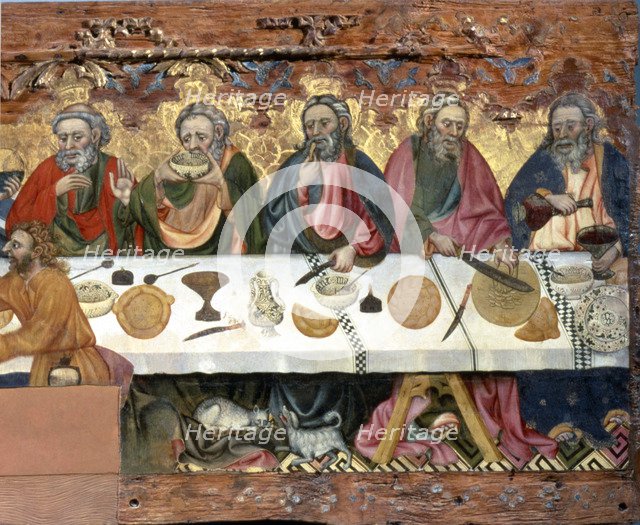 Holy Supper' tempera painting on wood by Jaume Ferrer, detail of the right side.