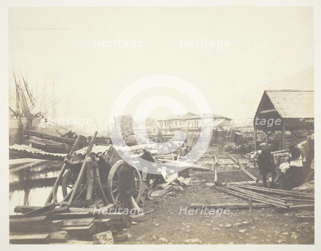 Landing Place, Railway Stores, Balaklava, 1855. Creator: Roger Fenton.