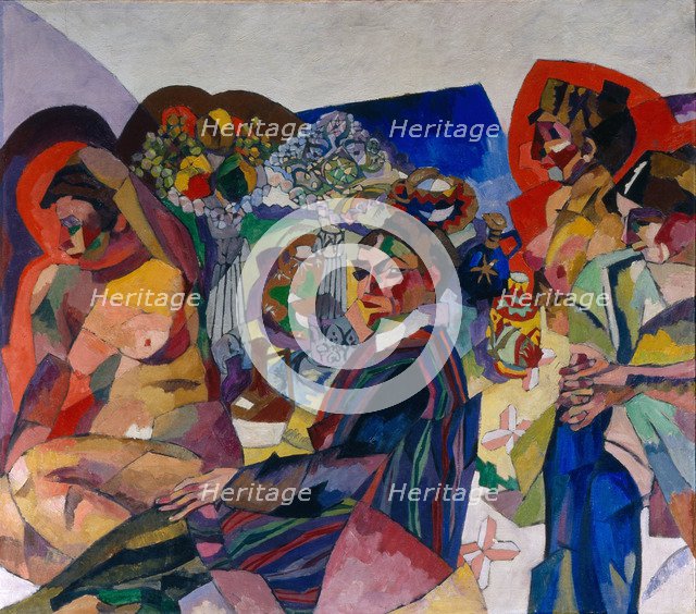 Company at the table, 1916. Artist: Lentulov, Aristarkh Vasilyevich (1882-1943)