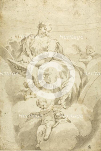 Sketch of Spandrel Decoration with Allegorical Seated Female Figure and Putti, n.d. Creator: Unknown.
